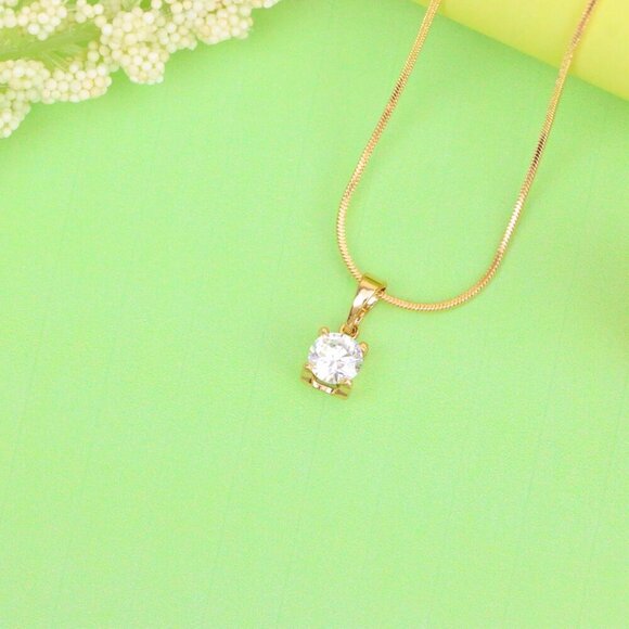 "Petite Round White Stone Rose Gold Pendant in Classic Solitaire Style, XPPT1514 - Picture 12 of 12